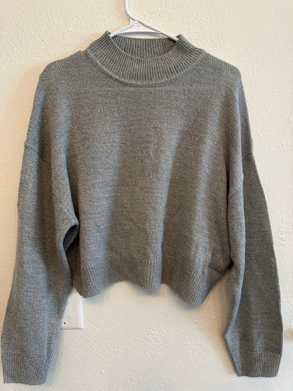 Divided Gray Cropped Mock Neck Sweater